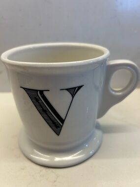 Anthropologie Initial Monogram Letter “ V “ Ivory White Ceramic Coffee Tea Mug